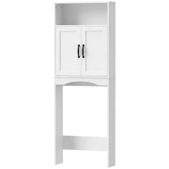 HOMCOM Dulap peste WC Mobilier de baie cu 2 usi cu inchidere silentioasa Raft deschis 64x21x173,5 cm Alb | Aosom Romania 5b5e imagine