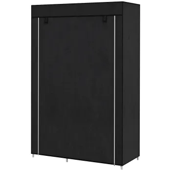 HOMCOM Dulap Portabil din Material, Dulap cu 6 Rafturi Deschise, 1 Bara si Usa cu Fermoar, 103x43x162,5 cm, Negru | Aosom Romania 40e6 imagine