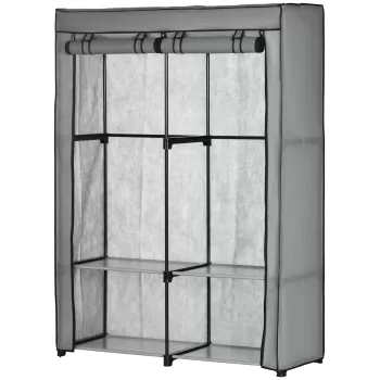 HOMCOM Dulap portabil din otel, cu 4 rafturi deschise, 2 umerase si usa, 118x49x170 cm, gri | AOSOM RO df1d imagine