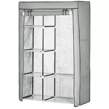 HOMCOM Dulap portabil din otel, PP cu 6 rafturi deschise, 1 cuier si usa cu balamale, 103x43x162,5 cm, gri | AOSOM RO 3a3b imagine