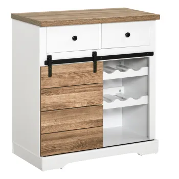 HOMCOM Dulap Rustic de Bucatarie cu 2 Sertare, Rafturi Deschise si Suport pentru Sticle, Bufet din Lemn si Metal, 80x39x86 cm, Alb e2a0 imagine