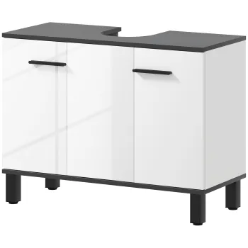 HOMCOM Dulap Sub Chiuveta cu 2 Usi si Rafturi Reglabile, Maner si Picioare Antiderapante, 80x34x60 cm, Alb Lucios | Aosom Romania 1c9f imagine