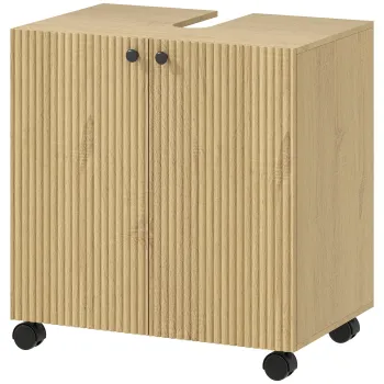 HOMCOM Dulap sub-chiuveta pentru baie, raft in 3 trepte, roti, lemn | Aosom Romania 4f58 imagine