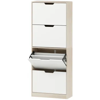HOMCOM Dulap Subtire pentru Pantofi cu 4 Sertare pentru 16 de Perechi de Pantofi 62.5x26x156 cm, Culoare Lemn si Alb | Aosom Romania 3d7b imagine