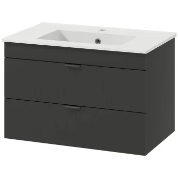 HOMCOM Dulap Suspendat cu Chiuveta Keramik si Sertare Soft-Close, Negru | Aosom Romania 77e5 imagine