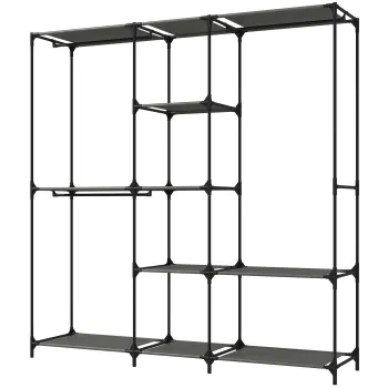 HOMCOM Dulap Textil Compact cu 3 Bare pentru Umerase, 5 Rafturi si Structura din Otel, 182 x 43 x 182 Cm, Negru | Aosom Romania 769e imagine