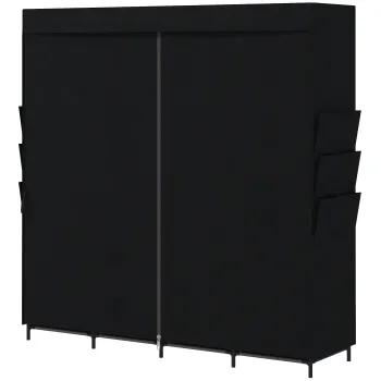 HOMCOM Dulap Textil Compact cu 5 Bare, 4 Rafturi, 6 Buzunare Laterale, Usi Antipraf cu Fermoar, Negru | Aosom Romania 26e6 imagine