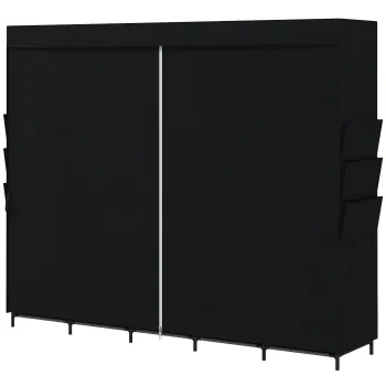 HOMCOM Dulap Textil Compact cu 5 Bare, 5 Rafturi, 6 Buzunare Laterale, Usi Anti-Praf cu Fermoar, Negru | Aosom Romania 5f2a imagine