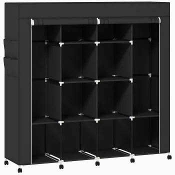 HOMCOM Dulap textil pentru haine, mobilier mobil 10 roti cu 10 compartimente, bare de suspendare, negru | Aosom Romania 4640 imagine