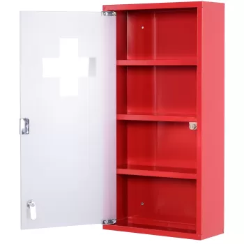 Homcom Dulap Trusa Prim Ajutor pentru Medicamente Rosu, 60x30x12cm 1f59 imagine