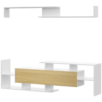 HOMCOM Dulap TV cu Raft de Perete, Rafturi Deschise si Dulapior din Lemn, Mobilier TV Modern, 153,6x25x42 cm, Alb | Aosom Romania 537d imagine