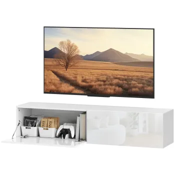 HOMCOM Dulap TV montat pe perete, comoda TV suspendata cu spatiu generos de depozitare, placa de particule, Alb | Aosom Romania 6a8a imagine