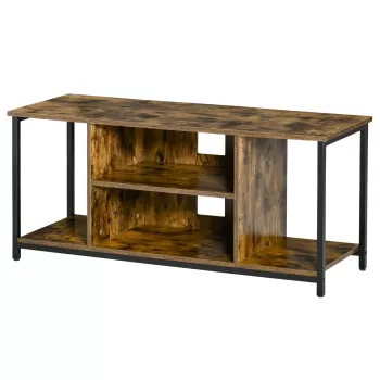 HOMCOM Dulap TV pana la 55' cu Rafturi Deschise Scund pentru Living in Stil Industrial, Lemn si Otel, Maro Rustic 8d45 imagine