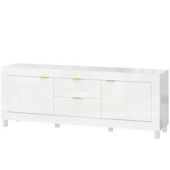 HOMCOM Dulap TV pentru televizoare de pana la 190,5 cm, centru de entertainment modern cu 2 dulapuri si 2 sertare, Alb lucios | Aosom Romania 69cb imagine