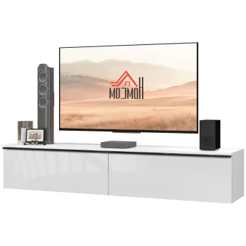 HOMCOM Dulap TV Suspendat cu 2 Dulapuri cu Usi Rabatabile, Alb Lucios | Aosom Romania a19e imagine