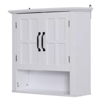 Homcom Dulapior 2 Rafturi de Montat pe Perete de Perete Bucatarie Baie Lemn 60x19,8x58cm Alb 53c8 imagine