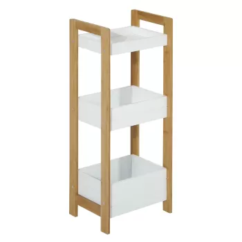 HOMCOM Dulapior Baie Multifunctional Raft cu 3 Etajere Compact din lemn MDF si Bambus, Alb, 27.5x20.8x74cm b902 imagine