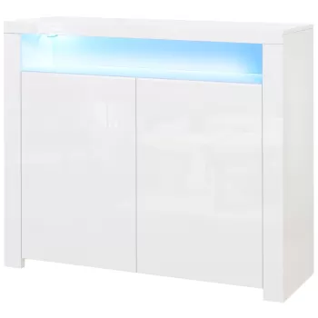 HOMCOM Dulapior cu Economisire Spatiu Multifunctional pentru Hol, Camera de Zi sau Baie din Lemn Alb, cu Lumini LED Colorate, 107x35x97cm bd85 imagine
