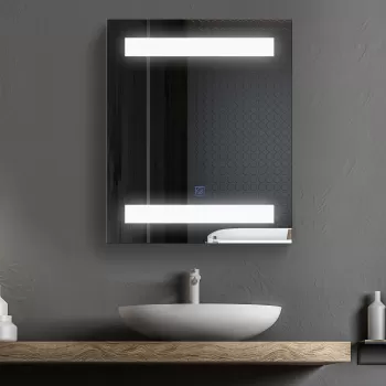 Homcom Dulapior de Baie cu 1 Usa Basculanta Oglinda si Lumini LED 60 x 50 x15cm a4ab imagine