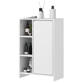 HOMCOM Dulapior de Baie cu 3 Rafturi Deschise, un Dulapior cu o Usa si Raft Interior Reglabil, 53x30x80 cm, Alb | Aosom Romania 8d42 imagine