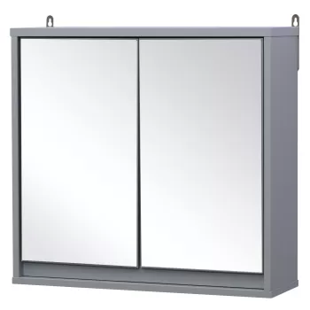 HomCom Dulapior de Baie de Perete cu Usa Dubla din Sticla cu Raft Reglabil, Gri,48x14.5x45cm 60bc imagine