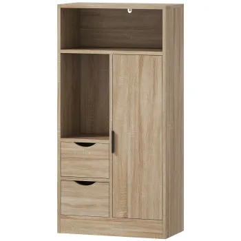 HOMCOM Dulapior de Baie Salvaspatiu cu 2 Sertare, Rafturi si Dulapior, Lemn | Aosom Romania 5027 imagine