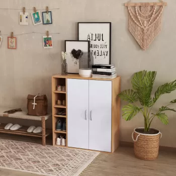 Homcom Dulapior de Perete cu 2 Usi Basculante Rafturi Reglabile Dormitor si Hol Lemn 80x32x90,5cm dbfe imagine