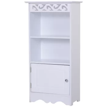 Homcom Dulapior de Sol pentru Baie in Lemn cu Decor Floral Sculptat Alb 40 x 23 x80cm c79a imagine
