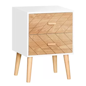 Homcom Dulapior in Lemn 2 Sertare Stil Nordic, Alb si Lemn, 40x30x55,5cm 80e4 imagine