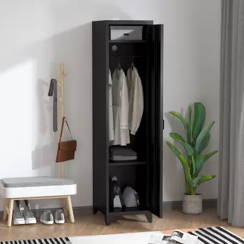 HOMCOM Dulapior metalic Stil Industrial cu o Usa, Dulapior Multifunctional cu Economisire spatiu pentru Hol si Dormitor | AOSOM RO 61ff imagine