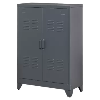 HOMCOM Dulapior Multifunctional cu 2 Usi Stil Industrial, Dulapior Metalic pentru Casa si Garaj - Gri 74e8 imagine