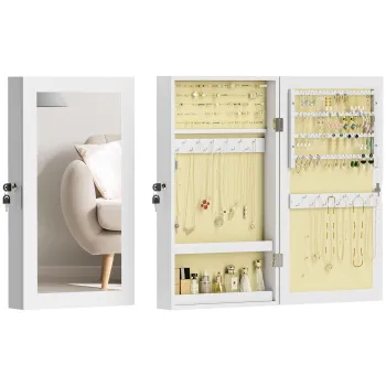 HOMCOM Dulapior Oglinda pentru Bijuterii Montabil pe Perete cu 2 Chei, din MDF, Alb | Aosom Romania 02ac imagine