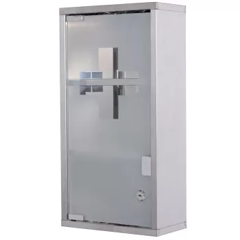 Homcom Dulapior pentru Medicamente, in Sticla si Otel Usa si 2 Chei Prim Ajutor Cutie Medicamente 48x25cm 9f91 imagine