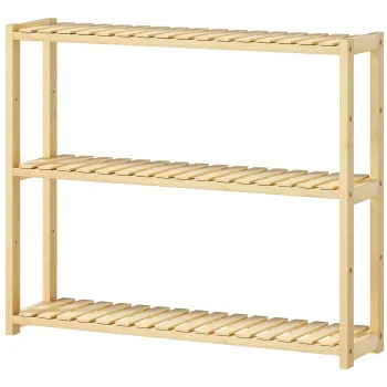HOMCOM Etajera de Baie cu 3 Rafturi Reglabile pe 5 Nivele, Dulap de Depozitare din Bambus, 60x15x50 cm, Lemn Natural | Aosom Romania c7db imagine