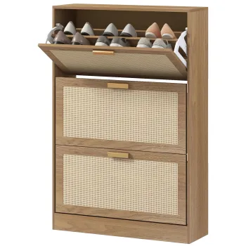 HOMCOM Etajera pentru 18 Perechi de Pantofi, Dulap cu 3 Usi Rabatabile si Raft Reglabil din Lemn, 80x25x120 cm, Maro | Aosom Romania 5edc imagine