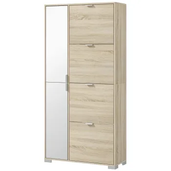 HOMCOM Etajera pentru Pantofi cu Oglinda, 4 Sertare Rabatabile si 2 Dulapuri, 82x30x168 cm, Culoare Stejar | Aosom Romania e5a8 imagine