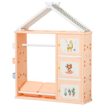 HOMCOM HOMCOM Dulap pentru Camera Copiilor, Mobila pentru Jucarii cu Containere si Cuier pentru Haine in PE portocaliu, 128x34x155cm 3ec1 imagine