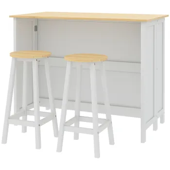HOMCOM, Insula de bucatarie cu 2 taburete, blat de lucru rabatabil, 2 dulapuri cu 4 usi, design modern, alb | Aosom Romania 8ed4 imagine
