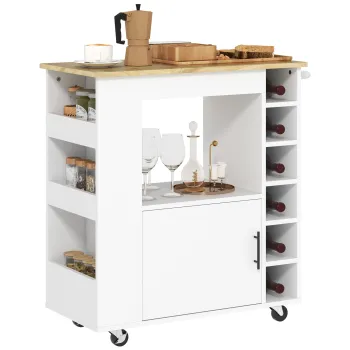 HOMCOM Insula de Bucatarie cu 6 Suporturi pentru Sticle, 3 Rafturi Laterale si Dulapior cu Balamale, 83x40x83 cm, Stejar | Aosom Romania 93b2 imagine
