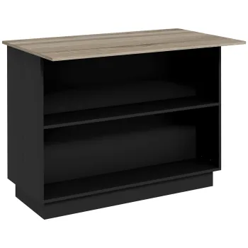HOMCOM Insula de bucatarie cu bar 105 x 60cm pentru micul dejun, Carucior de bucatarie cu 2 compartimente deschise, 2 dulapuri, usi cu deschidere prin impingere si blat cu efect de lemn, Negru 0f9d imagine