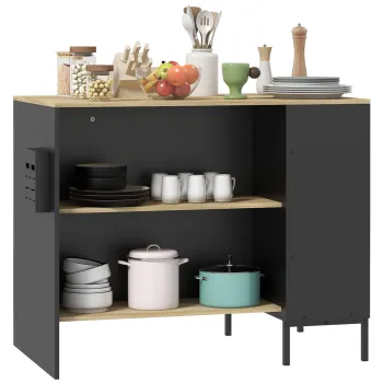 HOMCOM Insula de Bucatarie cu Blat de Lucru Mare, Dulap de Bucatarie cu Raft, Suport pentru Cutite si Dulap cu Usa Glisanta, 114.5x70x90 cm, Negru 4db9 imagine