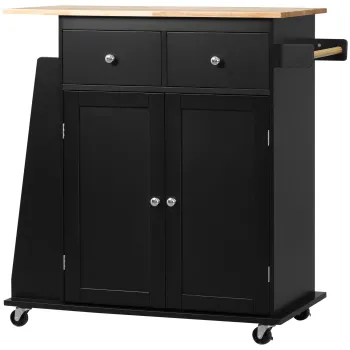 HOMCOM Insula de Bucatarie cu Dulapior, 2 Sertare si Suport pentru Condimente cu 3 Rafturi, 89x45x89,5 cm, Negru | Aosom Romania d659 imagine