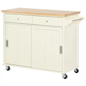HOMCOM Insula de bucatarie din lemn si MDF cu sertare, dulap si suport pentru prosoape, carucior de bucatarie, 110x49,5x89,5 cm, alb | AOSOM RO 41b3 imagine