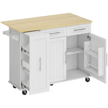 HOMCOM Insula de bucatarie mobila, suprafata extensibila, usi de dulap, sertare, suport pentru prosop, carucior de bucatarie din MDF, Alb | Aosom Romania 19b1 imagine