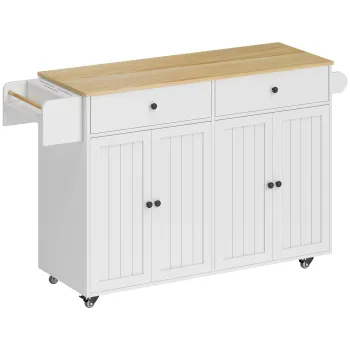 HOMCOM Insula de bucatarie pe roti, 2 sertare, 2 dulapuri, mobila, raft pentru condimente, suport prosop, suport pentru cutite, MDF, Alb | Aosom Romania 6ab5 imagine