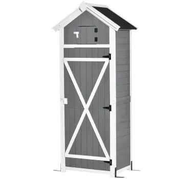 HOMCOM Magazie de Gradina pentru Unelte | Dulap din Lemn de Brad cu Raft Detasabil | 78x52.5x182 cm Gri | Aosom Romania 9098 imagine