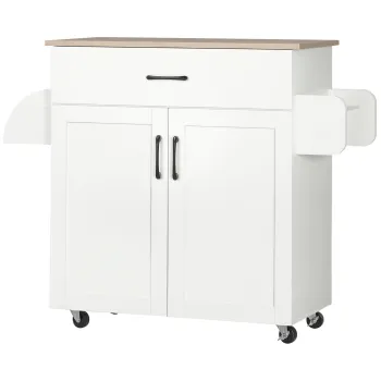 HOMCOM Masa bucatarie multi-spatiu 1 sertar 1 dulap 2 usi cu raft reglabil suport prosoape si raft sticle/conimente - MDF alb | Aosom Romania 26bb imagine