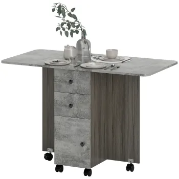 HOMCOM Masa de bucatarie pliabila masa de sufragerie plianta 2 pliante cu 2 sertare 1 dulap si 1 raft de depozitare 120 x 60 x 76,5 cm - gri | Aosom Romania 1a9f imagine
