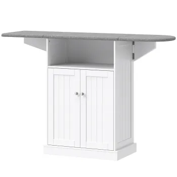 HOMCOM Masa de calcat cu suprafata pliabila si dulap pentru depozitare, 131x37x88.5 cm, alb | Aosom Romania 176d imagine