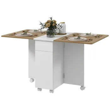 HOMCOM Masa Extensibila pentru 6 Persoane, Masa Pliabila cu Roti, 2 Sertare si Dulapior, 140x76x74 cm, Alb | Aosom Romania 2ac3 imagine